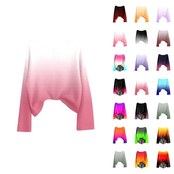 Oversized Sweaters for Women Long Sleeve Gradient Color Crewneck Drop Shoulder Pullover Sweater Knit Tops