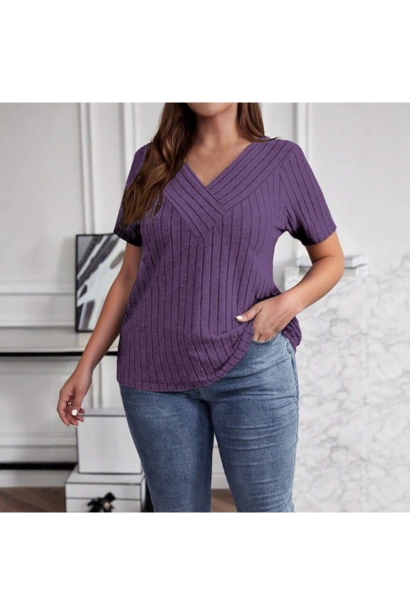 Oversized Sweaters for Women Spring Summer V-Neck Ribbed Knit Lightweight Breathable Pullover Tunic Tops S-3XL