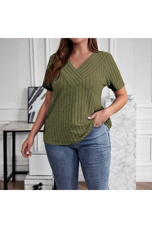 Oversized Sweaters for Women Spring Summer V-Neck Ribbed Knit Lightweight Breathable Pullover Tunic Tops S-3XL
