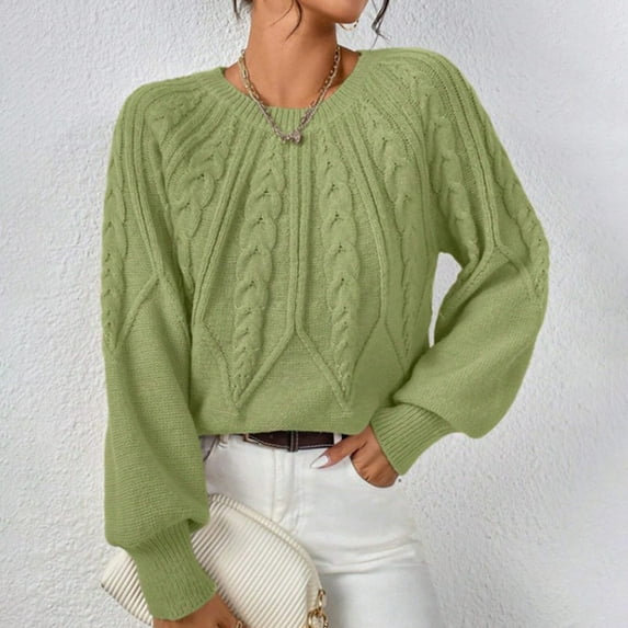 Oversized Sweaters for Women Threaded Solid Color Crew Neck Sweaters Vintage Design Fall Winter Business Casual Outfits Pullover Tops