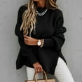 thumbnail image 1 of Oversized Sweaters for Women Turtleneck Elegant Warm Solid Color Coarse Knit Side Slit Loose Sweater Fall Fashion 2023 Black, 1 of 5