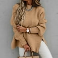 thumbnail image 1 of Oversized Sweaters for Women Turtleneck Elegant Warm Solid Color Coarse Knit Side Slit Loose Sweater Fall Fashion 2023 Khaki, 1 of 8
