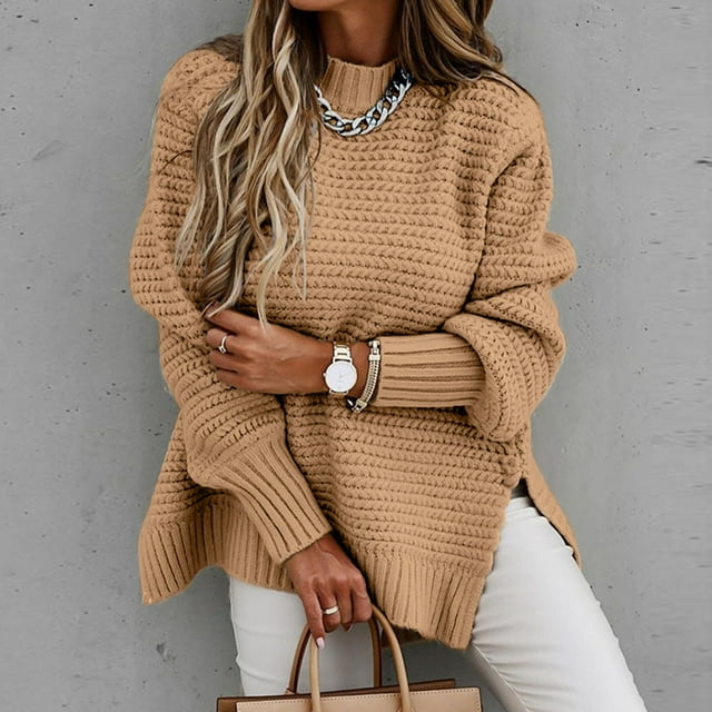Oversized Sweaters for Women Turtleneck Elegant Warm Solid Color Coarse ...