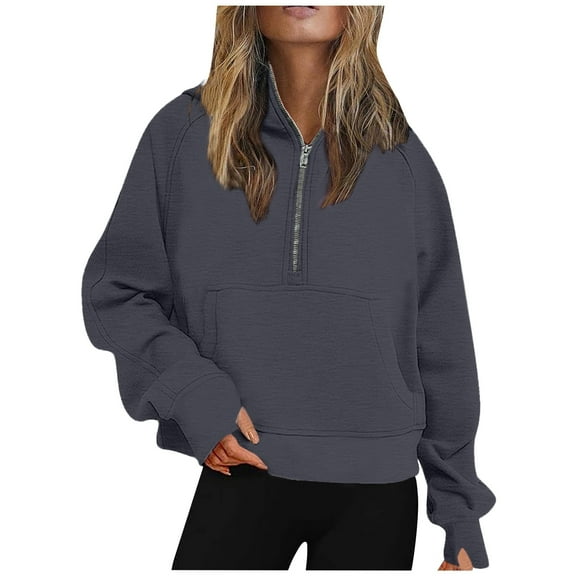Oversized Sweaters for Women Women Half Zip Cropped Hoodies Fleece Quarter Zip Up Pullover Sweatshirts Winter Clothes 2025 Outfits Sweater Coat