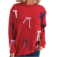 thumbnail image 1 of Oversized Sweaters for Women Y2k Bow Print Crew Neck Drop Shoulder Long Sleeve Knit Pullover Tops, 1 of 4