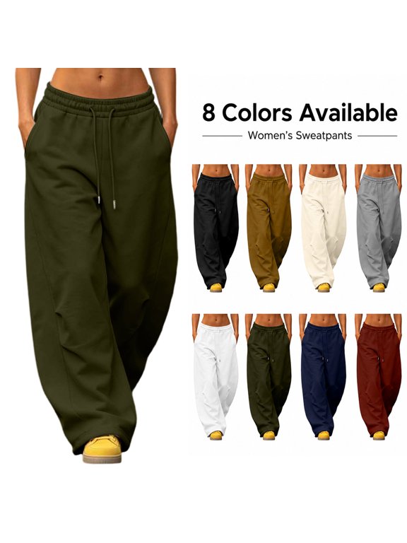 Oversized Sweatpants Women's Wide Leg Elastic Drawstring High Waist Loose Casual Pants with Side Pockets for Dance Sports Green Dressy Pants for Women L