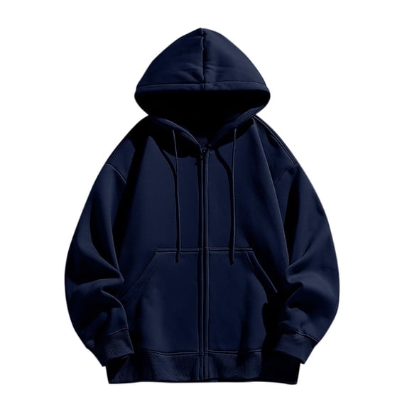 Oversized Sweatshirt For Men Full Zip Up Winter Cotton Solid Color Hoodies Heavyweight Hooded Jacket With Pocket