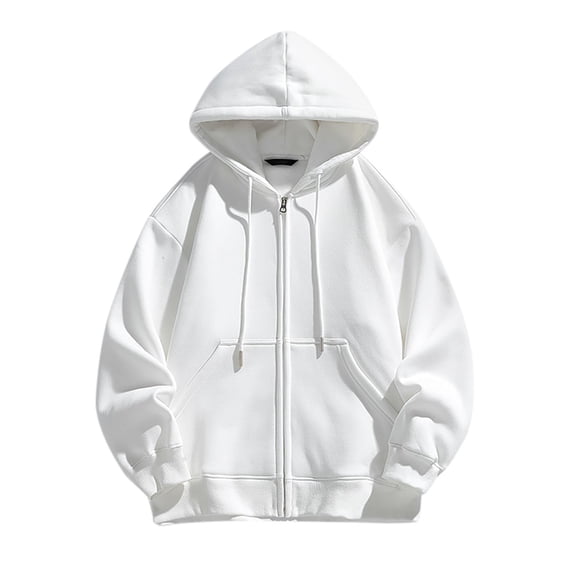Oversized Sweatshirt For Men Full Zip Up Winter Cotton Solid Color Hoodies Heavyweight Hooded Jacket With Pocket