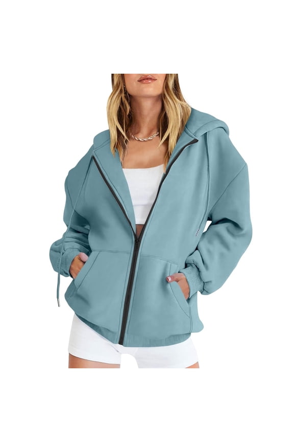Oversized Sweatshirt For Women Casual Comfortable Solid Color Loose Zipper Hoodie Everyday Style Tops Clothes With Pocket