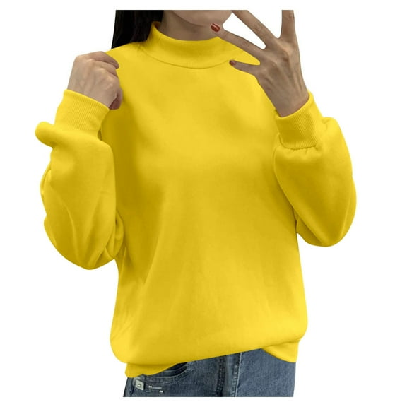 Oversized Sweatshirt For Women Fleece Lined Small Turtleneck Loose Casual Crew Neck Solid Color Graphic Hoodies Pullover Tops Clothes With Pocket