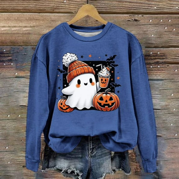 Oversized Sweatshirt For Women Halloween Print Casual Comfortable Crew Neck Graphic Hoodies Tops Clothes With Pocket