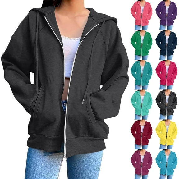 Oversized Sweatshirt For Women Long Sleeve Casual Pockets Hoodied Winter Dark Gray Jacket Coat (S)