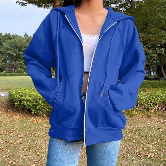 Oversized Sweatshirt For Women Long Sleeve Casual Pockets Hoodied Winter Light blue Jacket Coat (S)