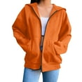 thumbnail image 1 of Oversized Sweatshirt For Women Oversized Fleece Long Sleeve Zipper V-Neck With Pocket Winter Orange Jacket Coat S-2XL, 1 of 6