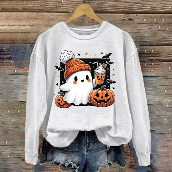 Oversized Sweatshirt For Women Trendy Halloween Print Casual Comfortable Crew Neck Graphic Hoodies Winter Pullover Jumper Tops