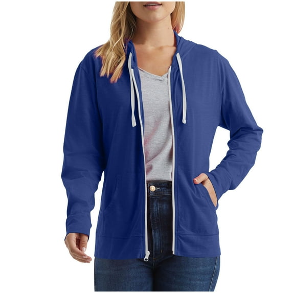 Oversized Sweatshirt For Women Zipper Solid Color Pocket Long Sleeved Hooded Winter Dark Blue Jacket Coat S-2XL