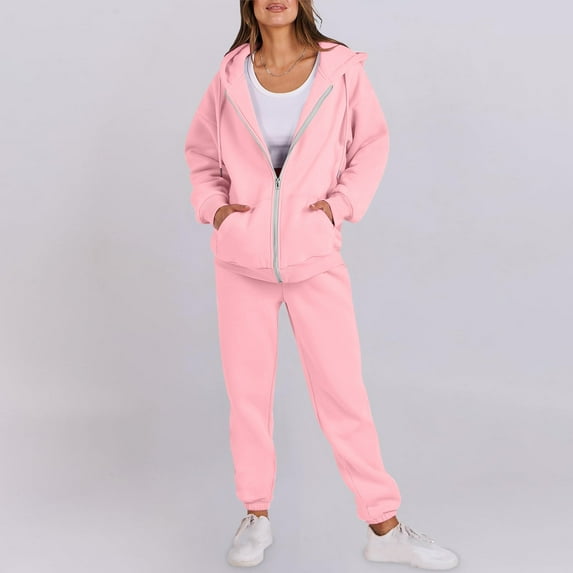 Oversized Sweatshirt Outfits 2 Piece Tracksuit for Women Jogging Set Zip up Hoodies Sweatsuits Long Sleeve Coats Jogger Pants with Pockets for Fall Winter Outfits L