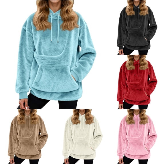 Oversized Sweatshirt Puppy Cat Pocket Hoodie Cozy -Lined Pullover Women Casual Winter Warm Pouch Embroidered Pet Top