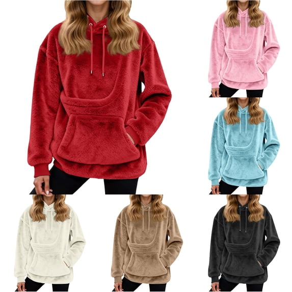 Oversized Sweatshirt Puppy Cat Pocket Hoodie Cozy -Lined Pullover Women Casual Winter Warm Pouch Embroidered Pet Top