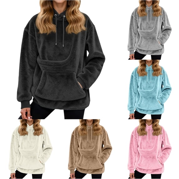 Oversized Sweatshirt Puppy Cat Pocket Hoodie Cozy -Lined Pullover Women Casual Winter Warm Pouch Embroidered Pet Top
