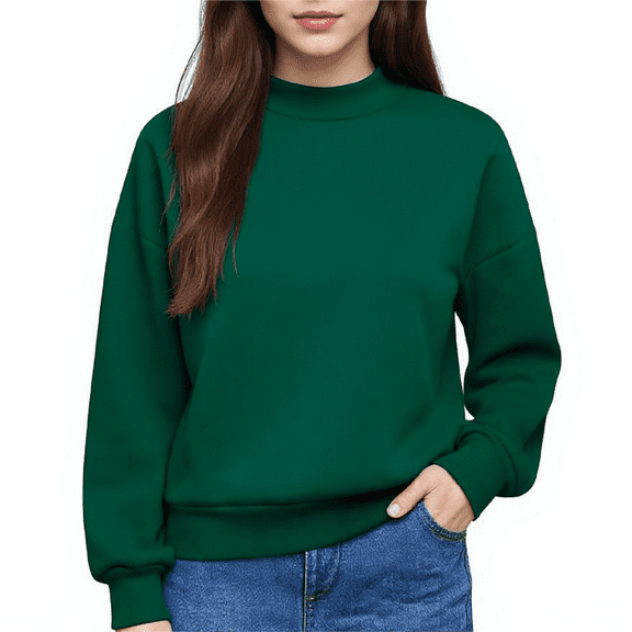 Oversized Sweatshirt for Teen Girls, Cute Solid Color Long Sleeve Crewneck Pullover, Comfy School Outfit for Casual Days, Lounge Wear, and Winter Layering,Green,XL