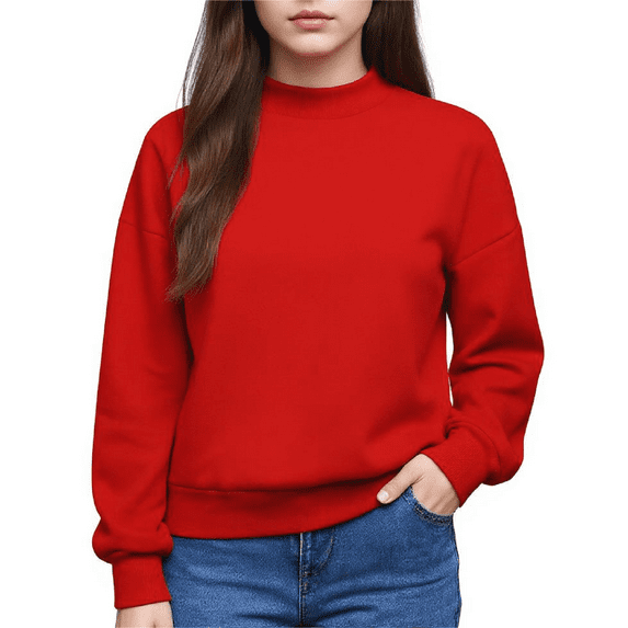 Oversized Sweatshirt for Teen Girls, Cute Solid Color Long Sleeve Crewneck Pullover, Comfy School Outfit for Casual Days, Lounge Wear, and Winter Layering,Red,2XL