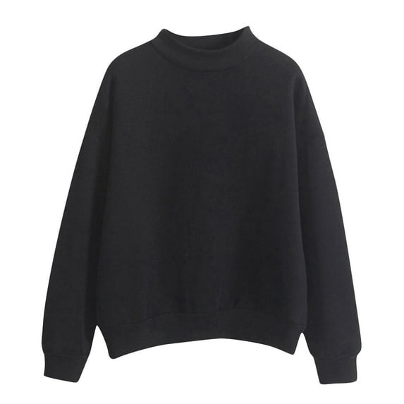 Oversized Sweatshirt for Women Autumn O Neck Solid Color Sweatshirt Basic Long Sleeve Pullover Top Fall Layering Tops Crewneck Sweatshirts Women Black M