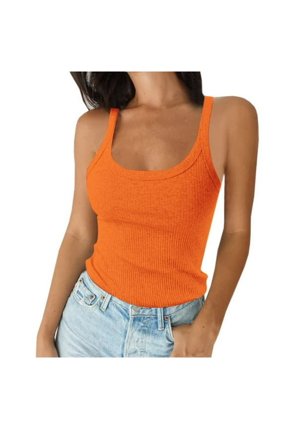 Oversized Sweatshirt For Women, Built In Bra Casual Comfort Colors Square Neck Sleeveless Workout Athletic Crop Elastic Tank Tops Women Long Sleeves Shirts Tank Tops Denim (S, Orange) ZMTing
