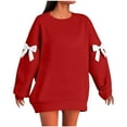 thumbnail image 1 of Oversized Sweatshirt for Women Christmas Bow Printed Shirts Winter Fleece Long Sleeve Blouses Fashion Casual Solid Color Sweaters Comfortable Holiday Sweatshirts, 1 of 6