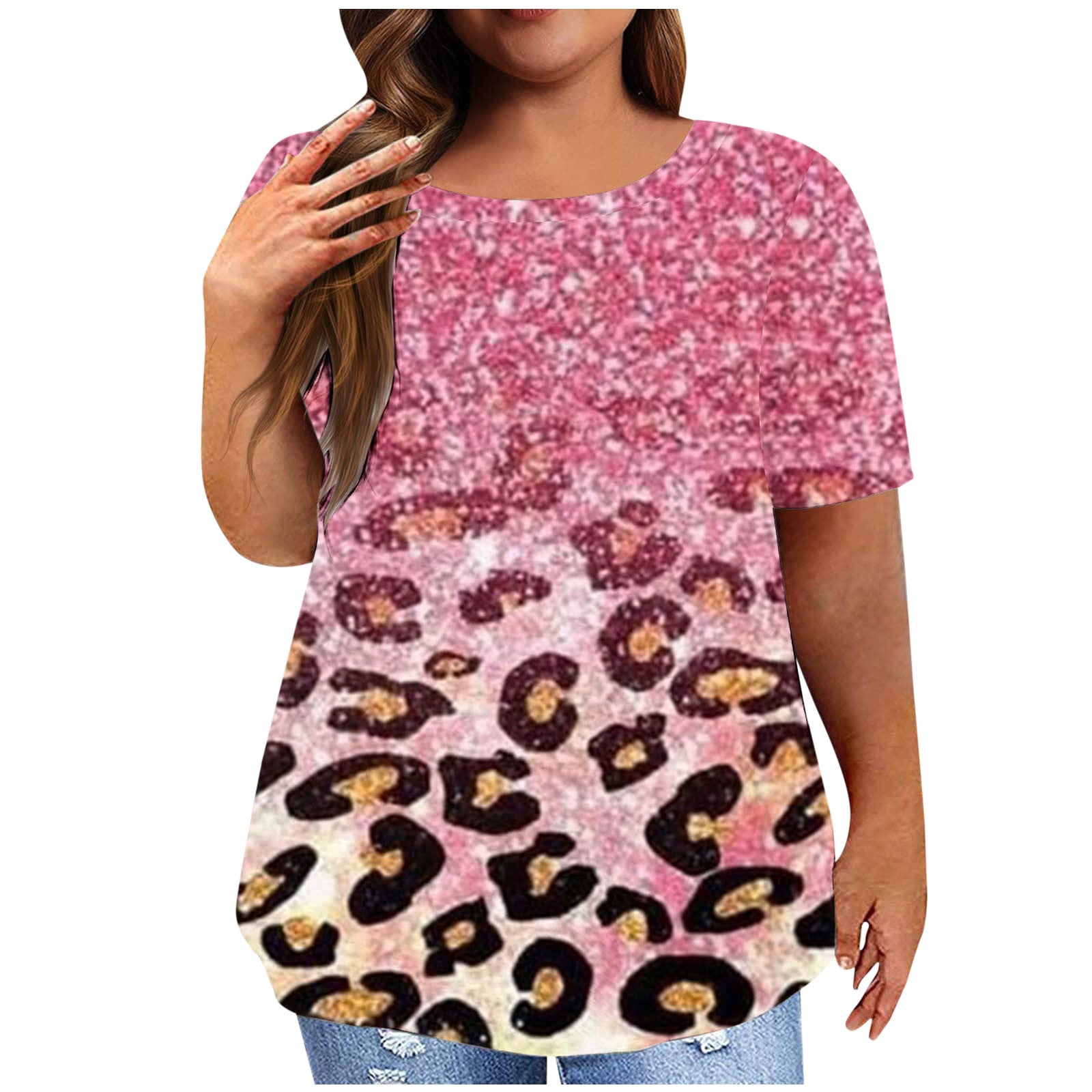 QACOHU Women's Long Sleeve Color Block Tunic Top - Leopard & Striped Print Blouse (Leopard Navy, XXL)