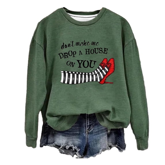 Oversized Sweatshirt for Women Graphic Crewneck Sweatshirt Fall Soft Cotton Blend Trendy Letter Printed Pullover Hoodie Crewneck Sweatshirt Dark Green XXL