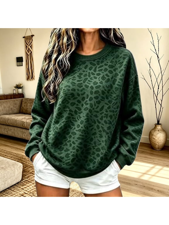 Oversized Sweatshirt For Women,Leopard Print Top Pullover,Cute Crew Neck Camo Sweatshirts,Long Sleeve Loose Fit Graphic Cheetah Print Top,Baggy Comfort,Drop Shoulder,Casual Fashion Outfit
