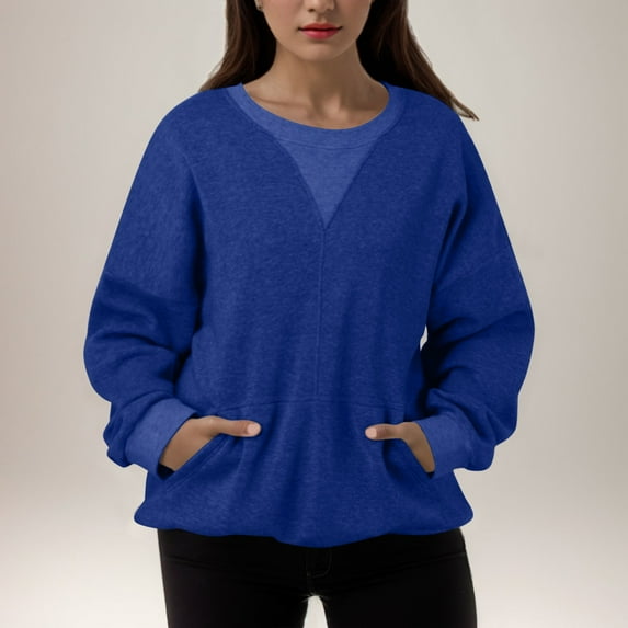 Oversized Sweatshirt For Women Patchwork Solid Color Sweatshirts No Hood Long Sleeve Pullover Tops With Pocket Dressy Sweater Jacket Women Light Outfits Women Fit Ladies Zip Sweater Color Jacket