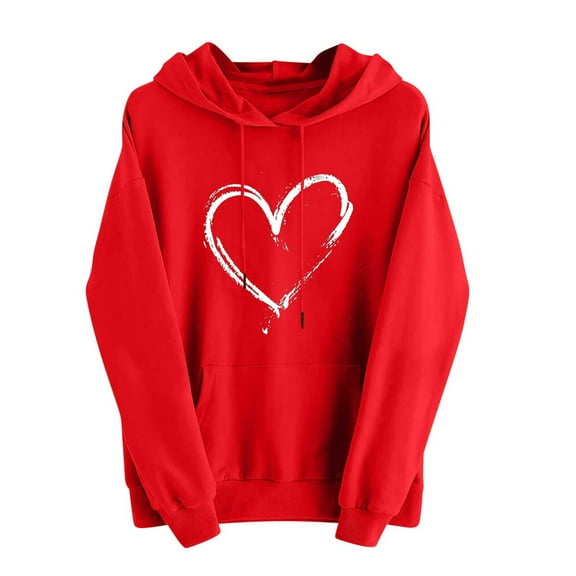 Oversized Sweatshirt for Women Cute Heart Print Hoodies Long Sleeve Sweatshirts Hooded Pullover Tops with Pocket Hooded Sweatshirts Casual Hoodie