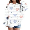 thumbnail image 1 of Oversized Sweatshirt for Girls Size 10/12 Strip Heart Hoodies with Pocket Tween Girl Long Sleeve Fall Tops 4-13T, White, 4 Years, 1 of 4