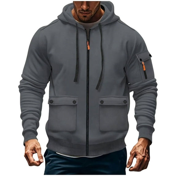 Oversized Sweatshirt for Men Cargo Solid Color Multiple Pockets Sports Ditness Training Long Sleeved Hooded Casual Fall Fashion Essential Sweatshirt