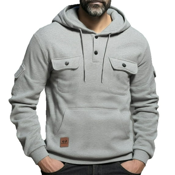 Oversized Sweatshirt for Men Hoodie With Velvet Buttons Fashionable And Casual Arm Pocket Top Hoodie Winter Clothes Casual Fall Outfits