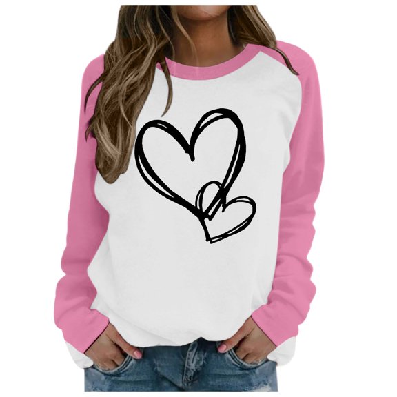 Oversized Sweatshirt for Valentine's Day Women Love Heart Shirts St Patricks Prints Long Sleeve O Neck Workout Fall Clothes Trendy