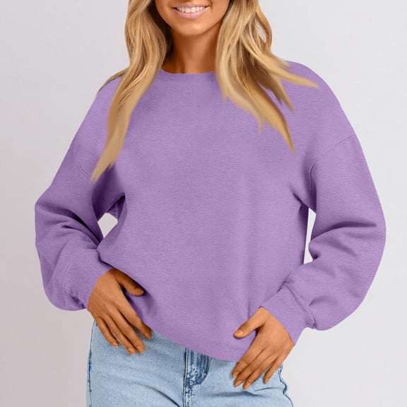 Oversized Sweatshirt for Women 2025 Fall Long Sleeve Y2K Pullover Top Crewneck Sweat Shirts Light Purple XL