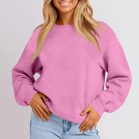 Oversized Sweatshirt for Women 2025 Fall Long Sleeve Y2K Pullover Top Crewneck Sweat Shirts Pink 2XL