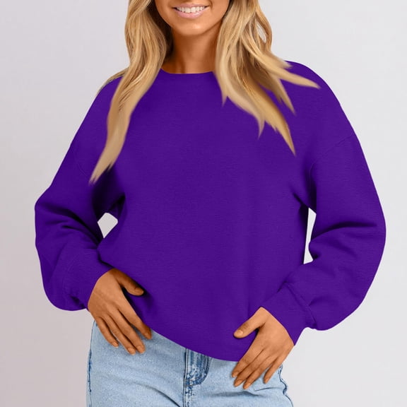 Oversized Sweatshirt for Women 2025 Fall Long Sleeve Y2K Pullover Top Crewneck Sweat Shirts Purple M
