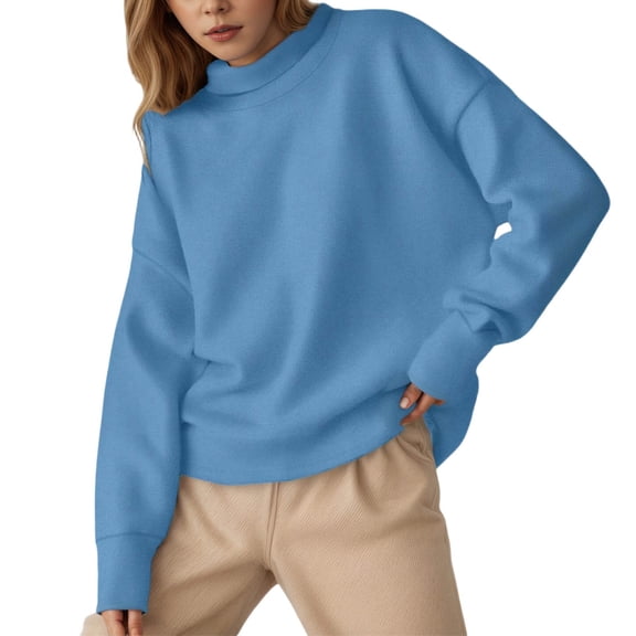 Oversized Sweatshirt for Women 2025 Fall Trendy Solid Long Sleeve Round Neck Blouses Casual Stretch Comfy Loose Fit Tops