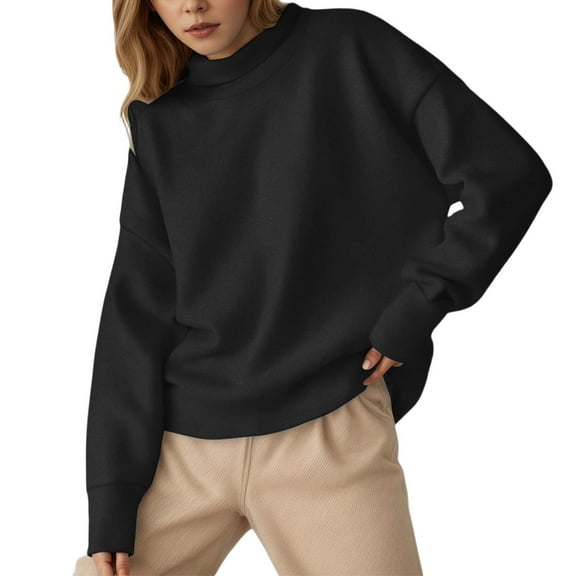 Oversized Sweatshirt for Women 2025 Fall Trendy Solid Long Sleeve Round Neck Blouses Casual Stretch Comfy Loose Fit Tops