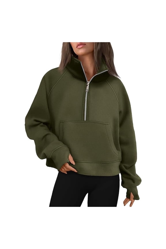 Oversized Sweatshirt for Women Autumn Winter New Ladies Sports Half Zip Yoga Wear Loose Stand Up Collar Sweater Womens Hoodies Green XL