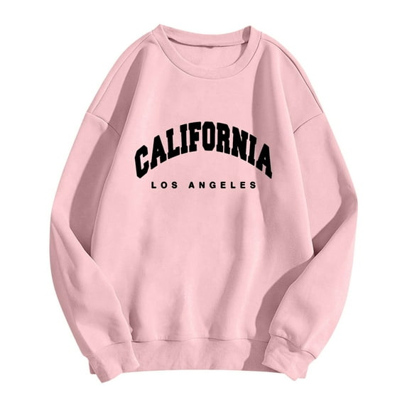 Oversized Sweatshirt for Women California Letter Printed Fall Crewneck Sweatshirt Oversize Loose Casual Pullover Top Hoodies for Women Pink L