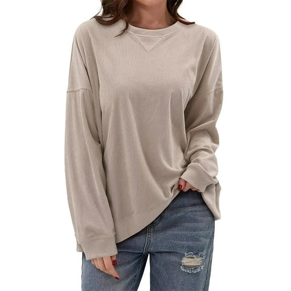Oversized Sweatshirt for Women Casual Crewneck Sweatshirts Corduroy Comfy Long Sleee Pullover Tops