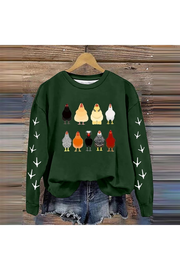 Oversized Sweatshirt for Women Casual Full Sleeve Crewneck Chicken Graphic Printed Blouse 2025 Pullover Sweaters Winter Clothes
