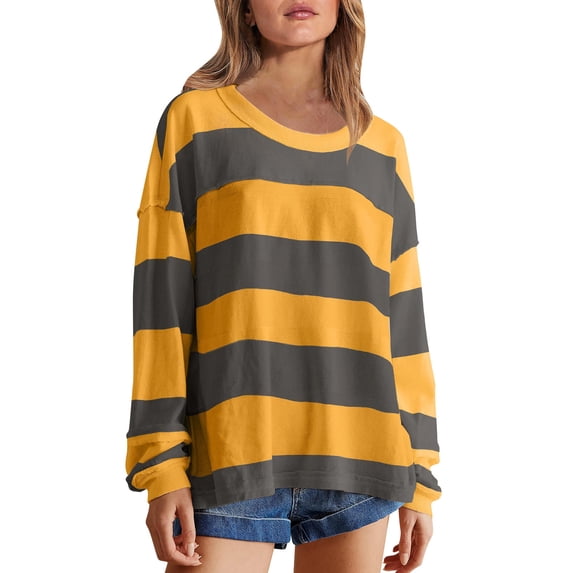 Oversized Sweatshirt for Women Color Block Crewneck Long Sleeve Casual Drop Shoulder Pullover Sweatshirts Tops