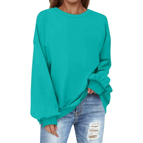 Oversized Sweatshirt for Women Crewneck Solid Color Long Sleeve Shirts Sweatshirt