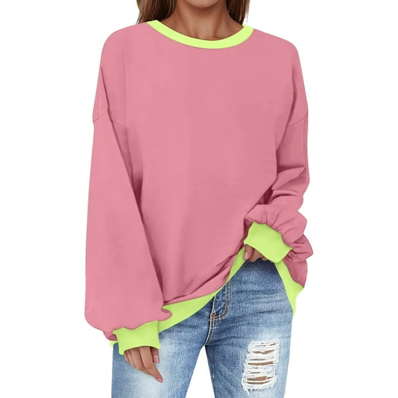 Oversized Sweatshirt for Women Crewneck Solid Color Long Sleeve Shirts Sweatshirt